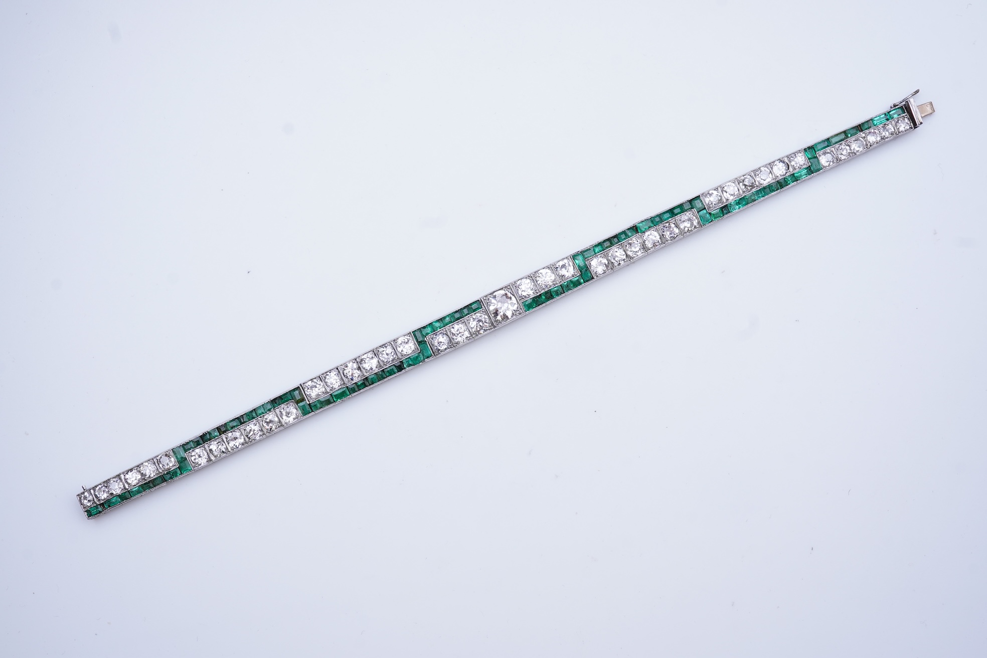 An Art Deco emerald and diamond bracelet, 1920s